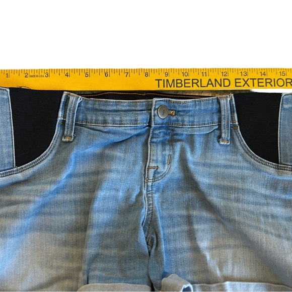 Isabel Maternity Light Blue Under Belly Midi Denim Shorts, Expandable Side Sz 4 - Picture 6 of 8